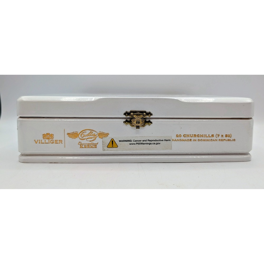 Villiger Cuellar Connecticut Kreme White Wooden Empty Cigar Box Churchill 7x50 - Picture 2 of 13